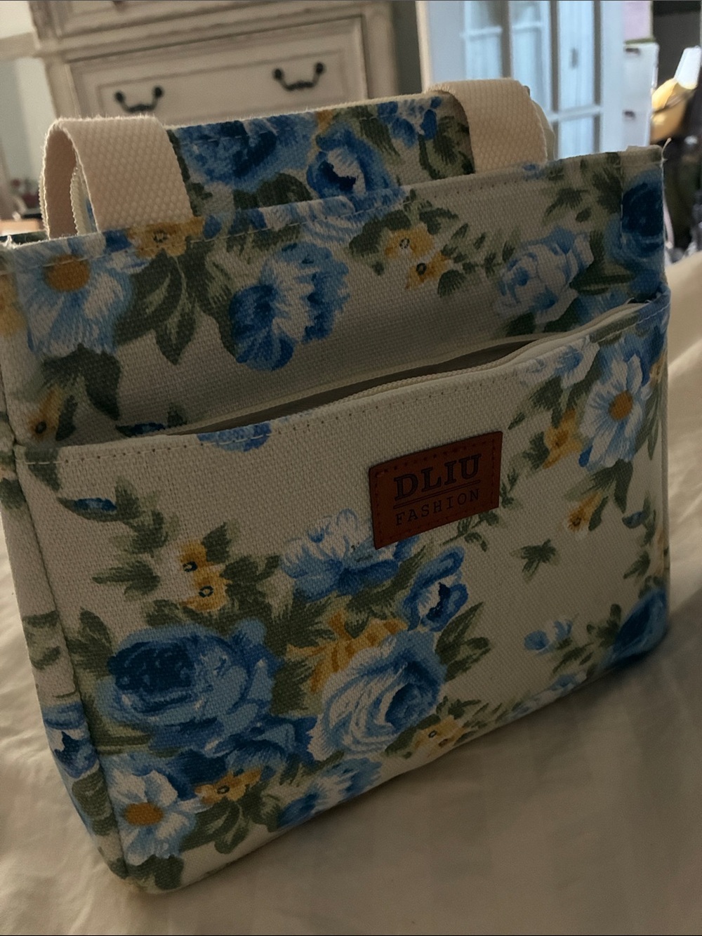 Blue Floral Canvas Tote Organizer
